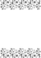 レトロな黒色花柄フレームイラスト(縦型)