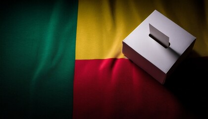 a voting box placing on Benin flag in the dark; free space for text