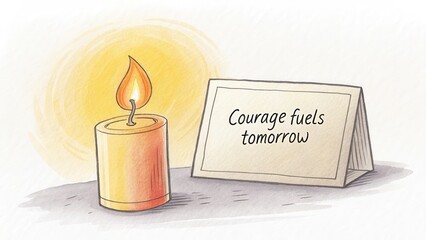 Candle with lit flame and courage message card illustration