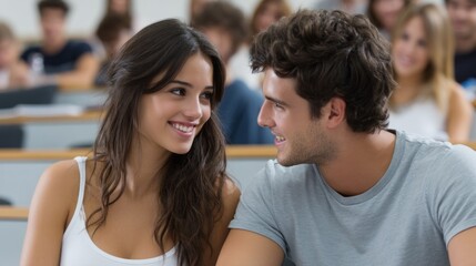 Two smiling trainees exchange ideas and laughter during a collaborative training session. The atmosphere is vibrant, filled with enthusiasm and learning energy, as peers engage in meaningful dialogue