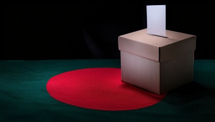 a voting box placing on Bangladesh flag in the dark; free space for text