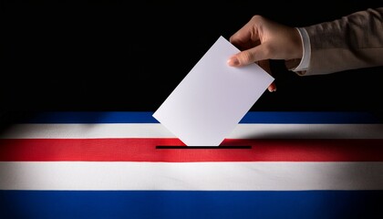 a voting box placing on Costa Rica flag in the dark; free space for text