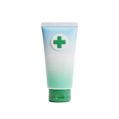 Obraz premium Medical cream tube with green cross symbol for healthcare and hygiene.