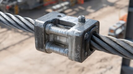 Close up of a cable gripping mechanism in a construction setup