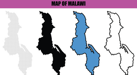 Malawi Map Silhouette with Modern Line Art and Dotted Pattern, Minimalist Country Outline Vector Illustration for Professional Graphic Design. Malawi Country Map Silhouette, Dotted Art and Simple Line © Ruman