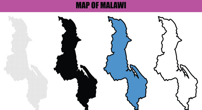 Malawi Map Silhouette with Modern Line Art and Dotted Pattern, Minimalist Country Outline Vector Illustration for Professional Graphic Design. Malawi Country Map Silhouette, Dotted Art and Simple Line