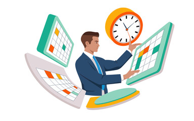 Businessman managing time and data