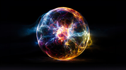 プラズマが放電するエネルギー球体と鮮やかな光