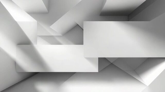 Abstract geometric white blocks in a modern 3D render with dynamic shadows ideal for technology business or architectural backgrounds