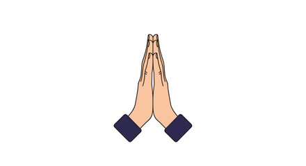 Two hands joined together in a prayer position or traditional greeting gesture representing peace, gratitude, respect, or spiritual devotion.
