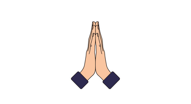 Two hands joined together in a prayer position or traditional greeting gesture representing peace, gratitude, respect, or spiritual devotion.