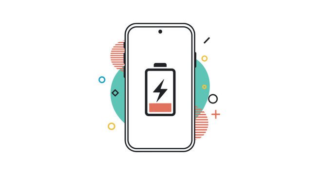 Smartphone display showing a low battery warning icon with a red level representing the need for charging and power management technology.