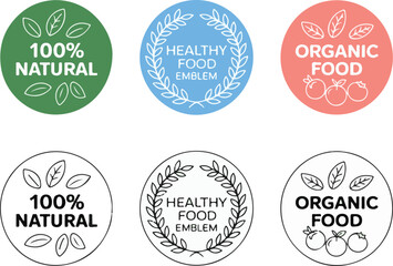 Fototapeta premium Organic natural healthy food emblem for agriculture vegan vegetarian farm local product bio product market and fresh vegetable certificate
