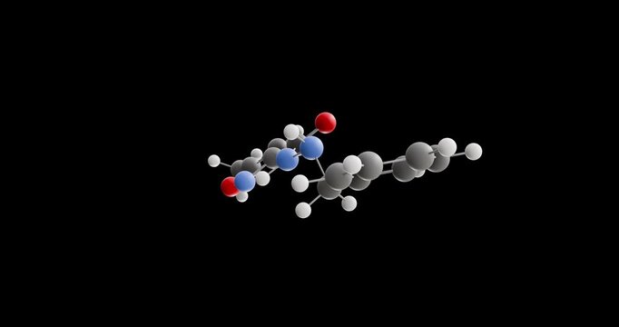 Isocarboxazid molecule, rotating 3D model of antidepressant, looped video on a black background
