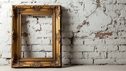 A blank antique wooden window frame set into a brown aged stone wall provides a vintage grunge texture for home architecture design