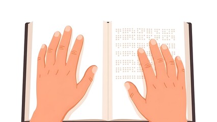 A person holds a braille book with their hand