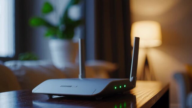 WiFi Router on Living Room Shelf with Modern Wireless Connection