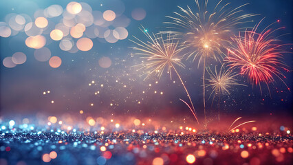 Usa Glitter With Sparkle Fireworks For American Party - Abstract Defocused Glittering - Independence Day Background