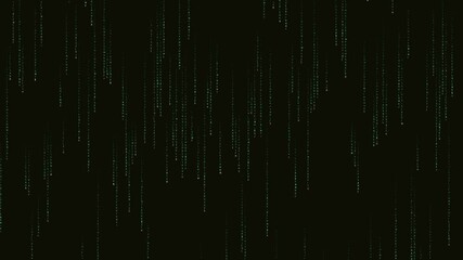 Characters and symbols fall in a digital rain over a dark background creating a unique visual effect