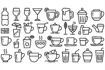 Coffee and Beverage Line Icons for Caf&eacute; Dashboards, Restaurant Apps, Interfaces