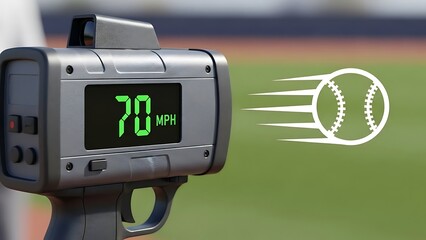 Radar gun measuring baseball speed on field