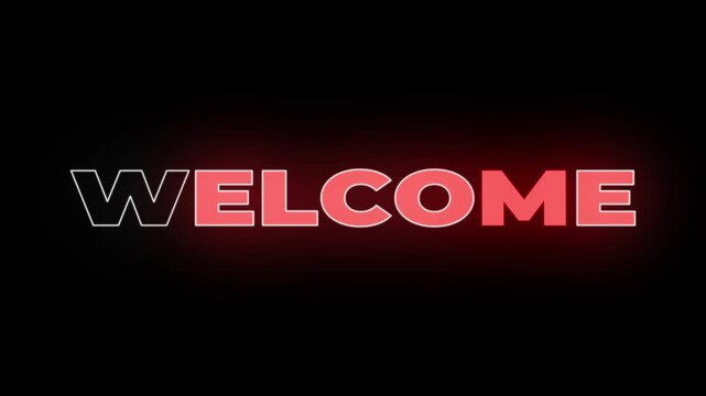 "Welcome" neon light text concept on the transparent background. Glowing large text concept looping animation. 4k video.