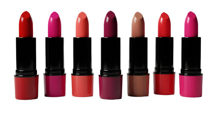 Collection of Colorful Lipsticks in Black Tubes Product Shot isolated PNG with Transparent Background