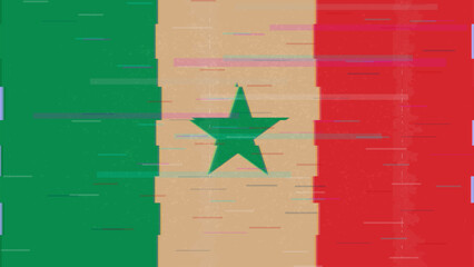 Senegal glitch flag vector, RGB split distortion, digital abstract video frame illustration