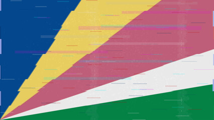 Seychelles glitch flag vector, RGB split distortion, digital abstract video frame illustration