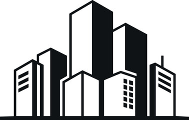Fototapeta premium Modern cityscape with sleek skyscrapers and urban architecture in black and white
