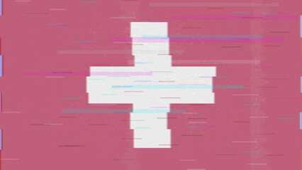 Switzerland glitch flag vector, RGB split distortion, digital abstract video frame illustration