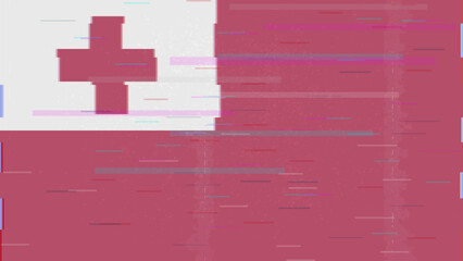 Tonga glitch flag vector, RGB split distortion, digital abstract video frame illustration