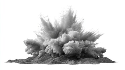 Explosive Force Unleashed: A grayscale image showcases a powerful explosion, with billowing clouds of smoke and debris erupting outwards.