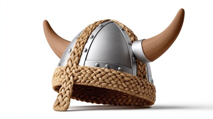 Viking Helmet: a close-up image showing the craftsmanship, cultural significance of a classic Viking helmet. The metallic sheen of the helmet contrasts with the rustic texture of the leather.