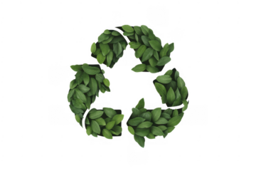 Green Recycling Symbol Made of Leaves isolated on a transparent background