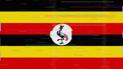 Uganda glitch flag vector, RGB split distortion, digital abstract video frame illustration