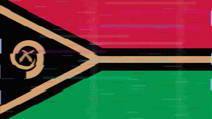Vanuatu glitch flag vector, RGB split distortion, digital abstract video frame illustration