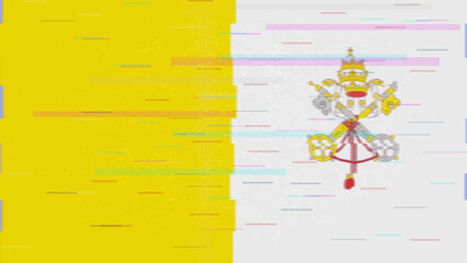 Vatican glitch flag vector, RGB split distortion, digital abstract video frame illustration