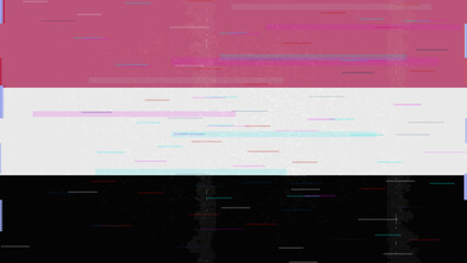 Yemen glitch flag vector, RGB split distortion, digital abstract video frame illustration