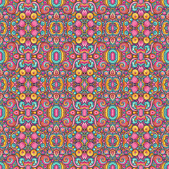 Seamless Ornamental Paisley Pattern with Floral Motifs &ndash; Vintage Boho Multicolor Ethnic Textile Background