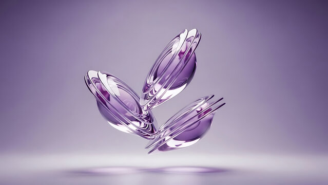Three translucent purple abstract shapes floating image - Powered by Adobe