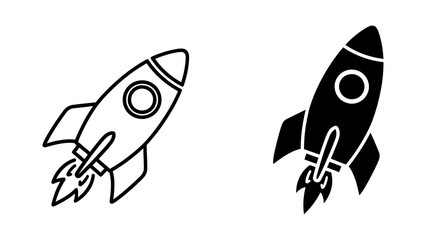 Black and White Rocket Icons with Outline and Solid Designs