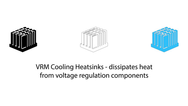 Vrm cooling heatsinks dissipate heat from voltage regulation components