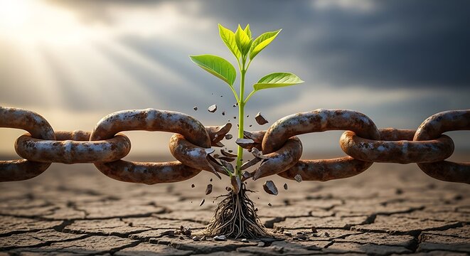 Growth and Resilience - A Plant Breaking Free from Chains.