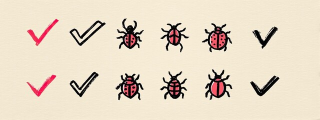 a sequence of illustrations showing a progression of six bug like creatures, each with different markings on their bodies, from left to right