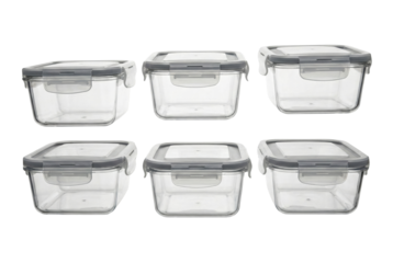 Set of glass food storage containers with lids. Kitchen organization