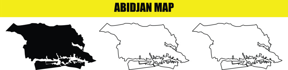 Fototapeta premium Abidjan map cote d'ivoire outline filled silhouette vector illustration for cartography and design
