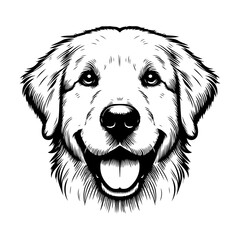 Friendly Golden Retriever dog face with big smile looking forward