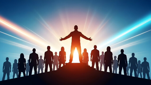 Silhouette of a man standing out from the crowd in sunlight