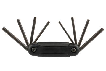 Black folding hex key wrench set. Mechanical repair tool.